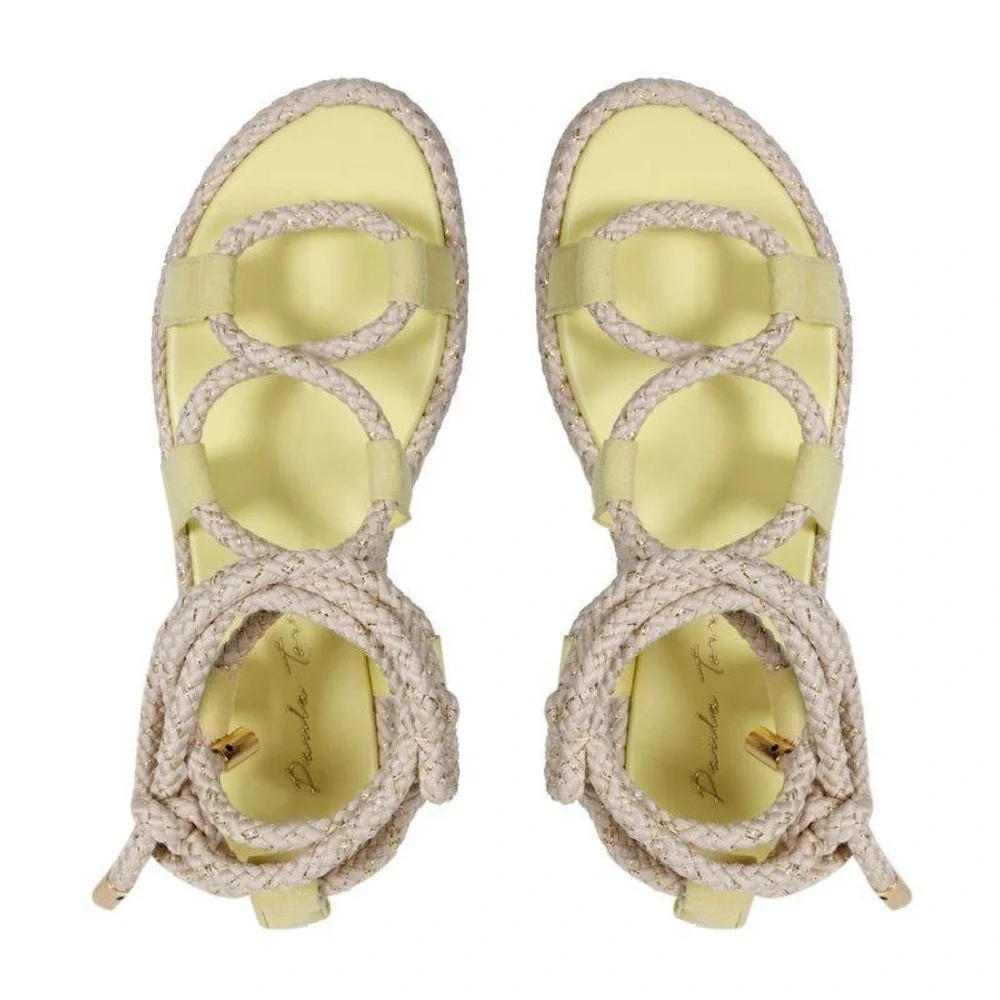 Paula Torres NEW Liz Lima Yellow Rope Lace Up Gladiator Espadrille Sandals- 7